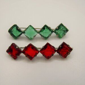 Two Vintage Czechoslovakia IMIT Red and Green Brooches